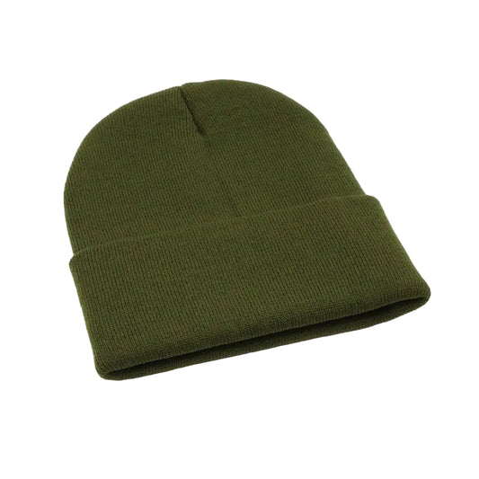 Army green Brimco beanie with a soft knit construction, designed for warm, comfortable everyday wear with a simple, versatile style suitable for cold-weather use.