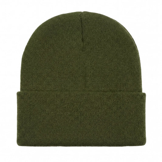 Army green Brimco beanie with a soft knit construction, designed for warm, comfortable everyday wear with a simple, versatile style suitable for cold-weather use.
