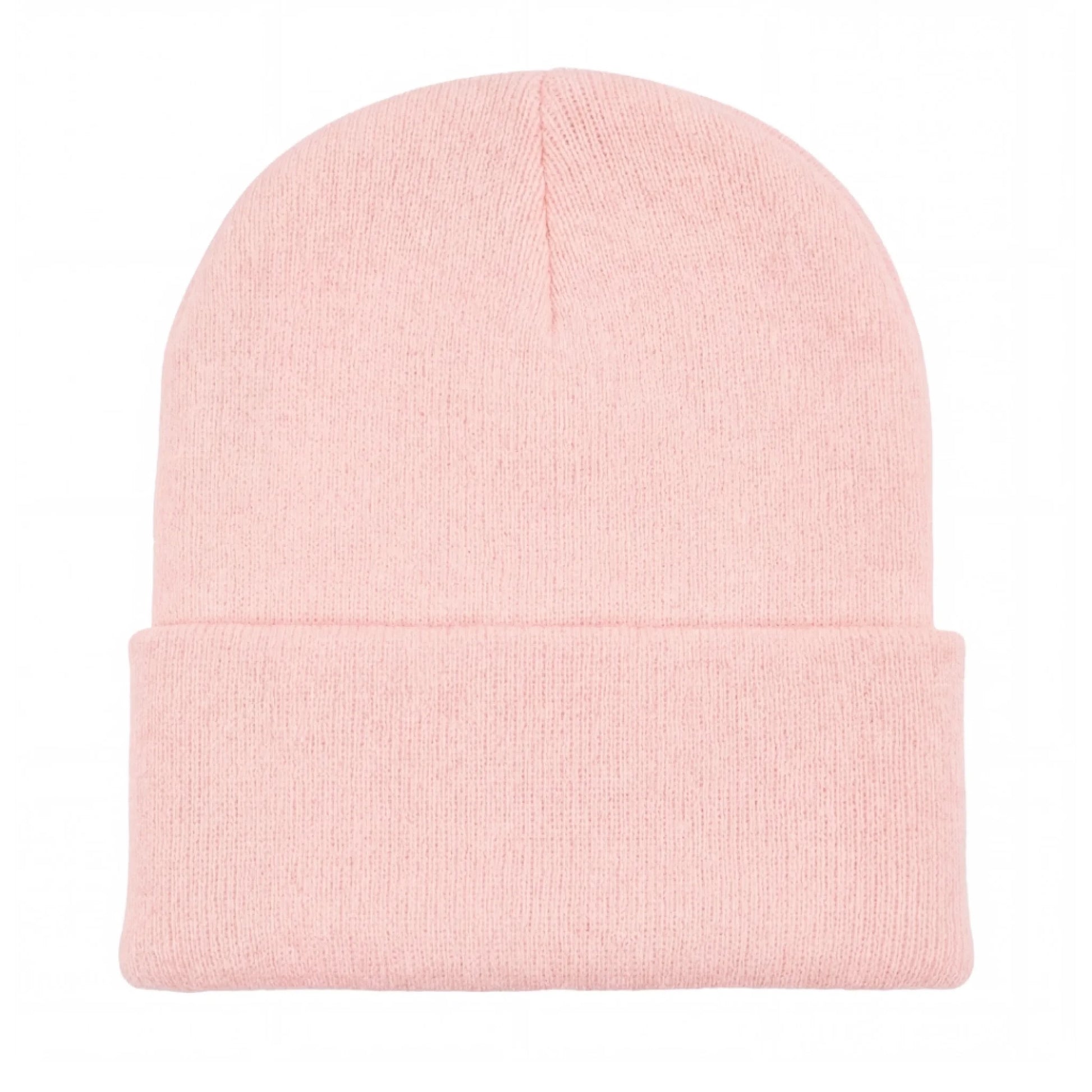 Blush pink Brimco beanie with a soft knit construction, designed for warm, comfortable everyday wear with a soft, stylish tone suitable for cold-weather use.