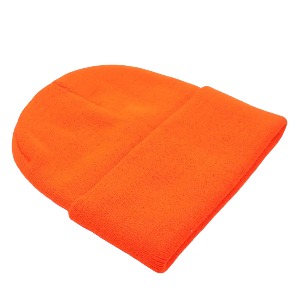Neon orange Brimco beanie with a soft knit construction, designed for warm, comfortable everyday wear with a bold, high-visibility style suitable for cold-weather use.