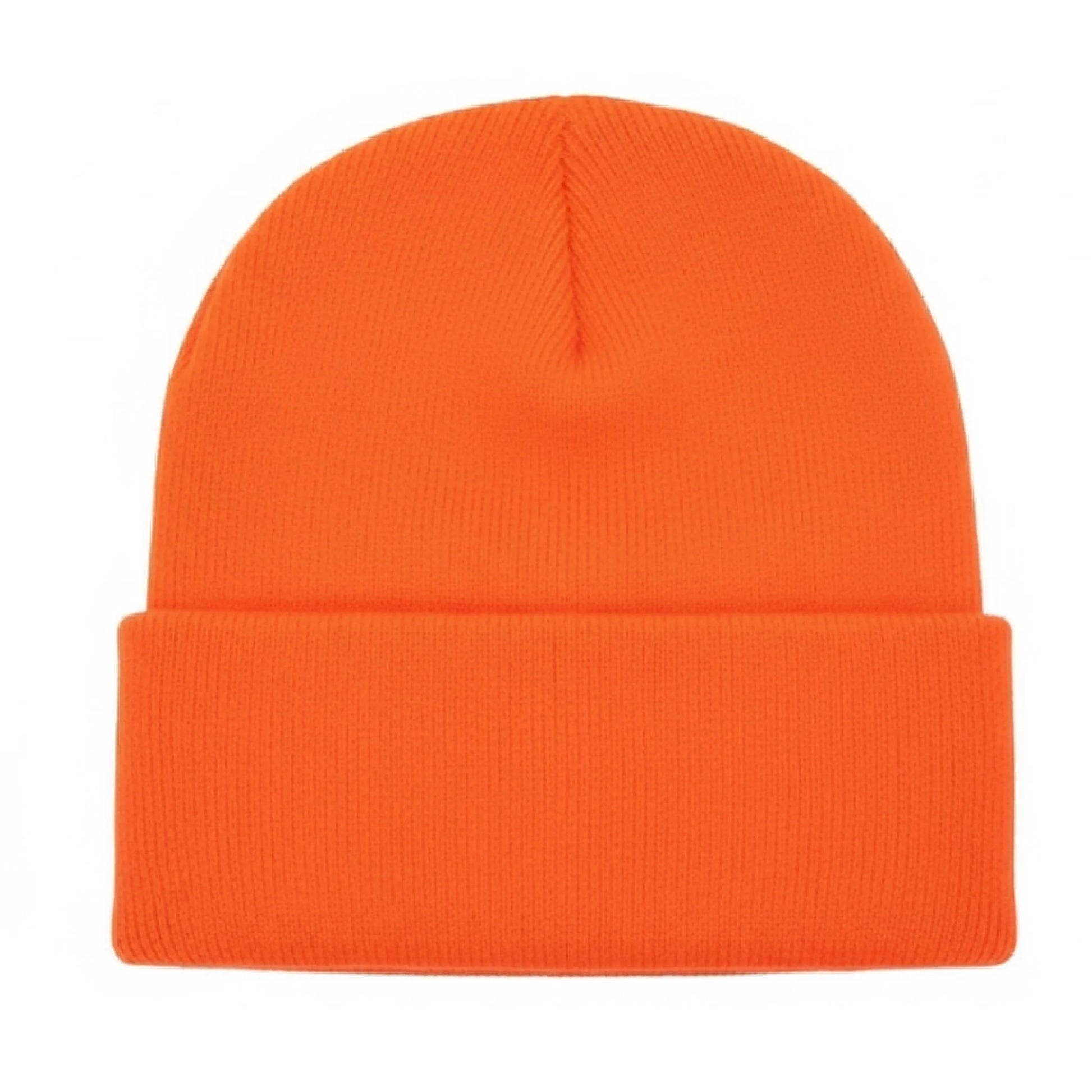Neon orange Brimco beanie with a soft knit construction, designed for warm, comfortable everyday wear with a bold, high-visibility style suitable for cold-weather use.